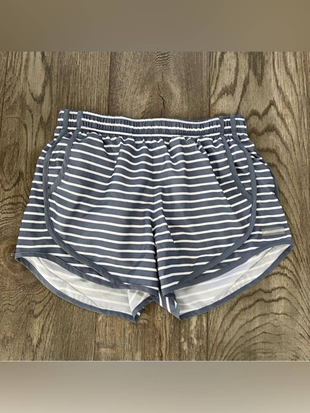CALVIN KLEIN Gray Stripe Athletic Running Shorts Lined Size S